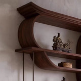 Oriental Wave-Curved Wood Display Cabinet with 4 layers