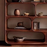 Zen-Inspired Wood Display Shelf with Asymmetrical Shelves