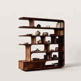 Zen-Inspired Wood Display Shelf with Asymmetrical Shelves