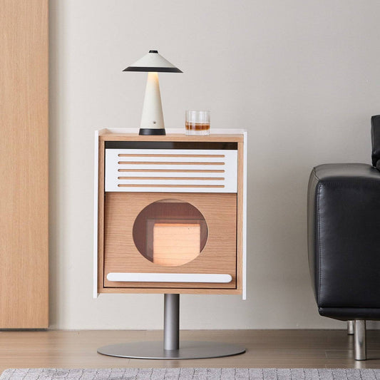 Modern Geometric Side Cabinet with Open Storage Shelf