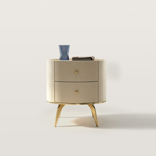 Circular Nightstand with Metal Legs and Double-layer Storage