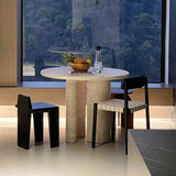 Natural Travertine Round Dining Table with 3 Column Legs
