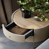 Circular Nightstand with Metal Legs and Double-layer Storage