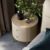Circular Nightstand with Metal Legs and Double-layer Storage
