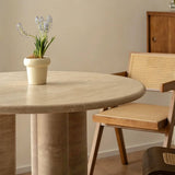 Natural Travertine Round Dining Table with 3 Column Legs