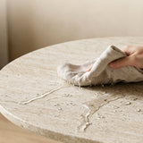 Natural Travertine Round Dining Table with 3 Column Legs