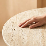 Natural Travertine Round Dining Table with 3 Column Legs