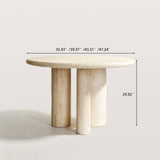 Natural Travertine Round Dining Table with 3 Column Legs