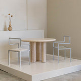 Natural Travertine Round Dining Table with 3 Column Legs