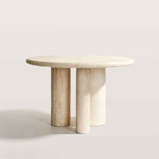 Natural Travertine Round Dining Table with 3 Column Legs
