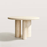 Natural Travertine Round Dining Table with 3 Column Legs