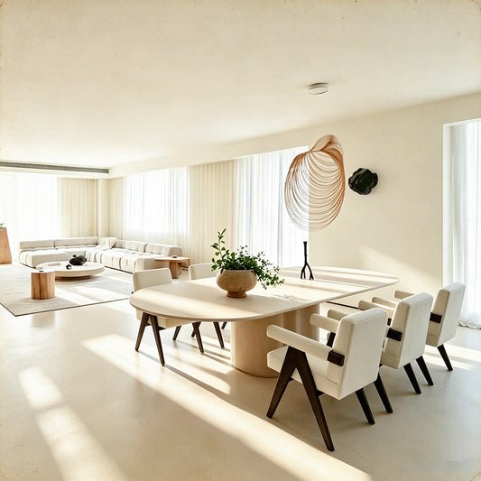 Sculptural Marble Dining Table with Wavy Pedestal Base