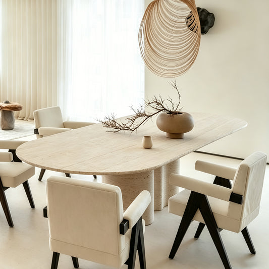 Sculptural Marble Dining Table with Wavy Pedestal Base