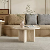 Natural Round Marble Coffee Table with Sculptural Pedestal Base
