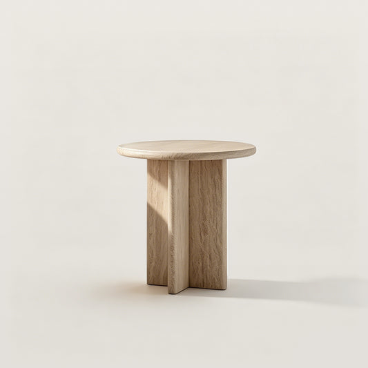 Natural Round Marble Coffee Table with Sculptural Pedestal Base
