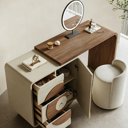 Extendable Makeup Vanity Table with Vinyl Record Design