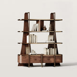 Luxury Wood Bookshelf with Premium Brass Accents
