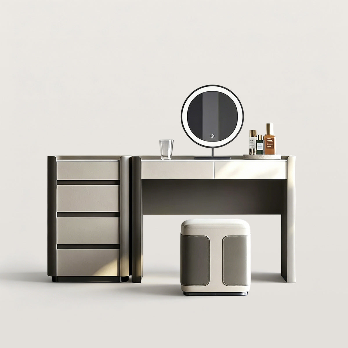 Sintered Stone Makeup Vanity with 4-Drawer Side Cabinet