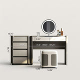 Sintered Stone Makeup Vanity with 4-Drawer Side Cabinet
