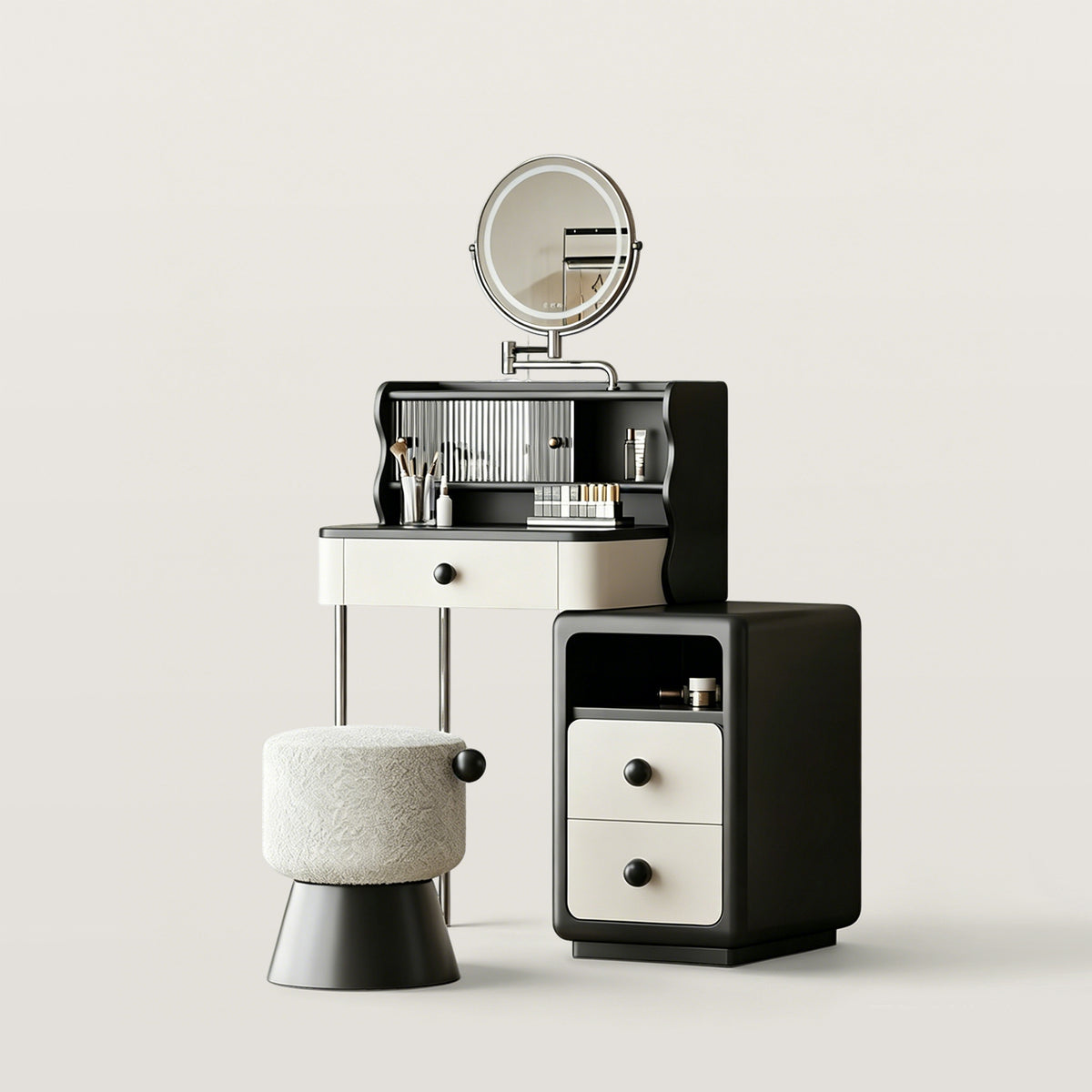 Makeup Vanity with Rotating Smart Mirror and Stainless Steel Frame