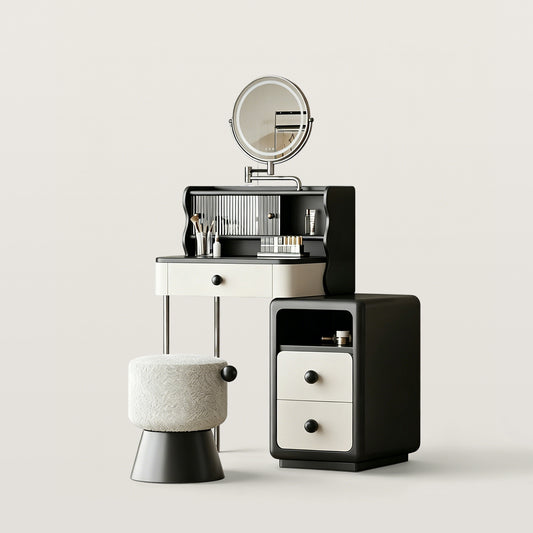 Makeup Vanity with Rotating Smart Mirror and Stainless Steel Frame