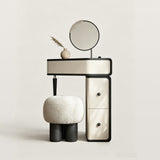 Corner Makeup Vanity with Rotating Storage and Side Drawers