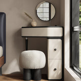 Corner Makeup Vanity with Rotating Storage and Side Drawers