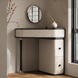 Corner Makeup Vanity with Rotating Storage and Side Drawers