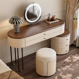 Makeup Vanity Table with LED Mirror and Round Side Cabinet
