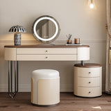 Makeup Vanity Table with LED Mirror and Round Side Cabinet