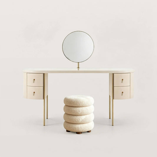 Modern Oval Makeup Vanity with Gold Metal Legs