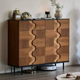 Entryway Shoe Cabinet with Textured Wavy Door and Adjustable Layer