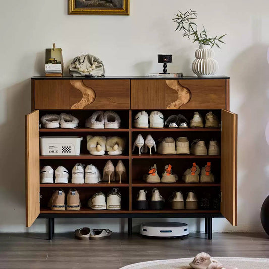 Entryway Shoe Cabinet with Textured Wavy Door and Adjustable Layer