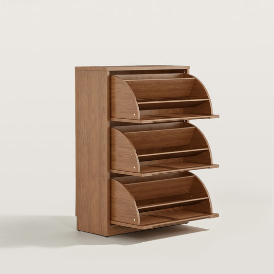 Louvered Flip-Down Shoe Cabinet with Natural Wood Grain