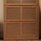 Louvered Flip-Down Shoe Cabinet with Natural Wood Grain