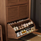 Louvered Flip-Down Shoe Cabinet with Natural Wood Grain