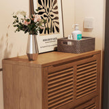 Louvered Flip-Down Shoe Cabinet with Natural Wood Grain