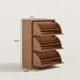 Louvered Flip-Down Shoe Cabinet with Natural Wood Grain