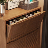 Louvered Flip-Down Shoe Cabinet with Natural Wood Grain