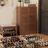 Louvered Flip-Down Shoe Cabinet with Natural Wood Grain