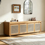 Entryway Rattan Shoe Cabinet with Flip-Top Shoe Changing Stool