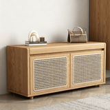 Entryway Rattan Shoe Cabinet with Flip-Top Shoe Changing Stool
