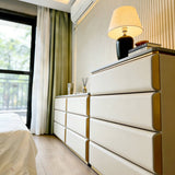 Cream Leather Storage Dresser Set with Sintered Stone Top