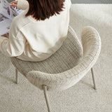 Fabric Upholstered Dining Chair with Curved Back and Metal Leg