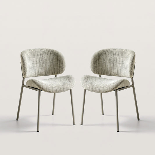 Fabric Upholstered Dining Chair with Curved Back and Metal Leg