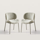 Fabric Upholstered Dining Chair with Curved Back and Metal Leg