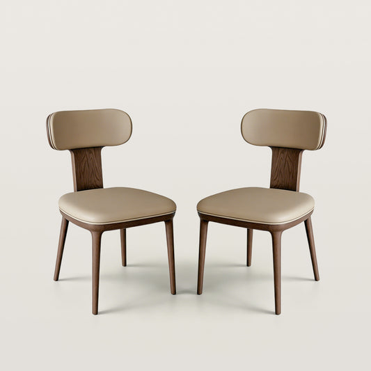 Leather Upholstered Wood Dining Chair with Gold Metal Inlay