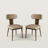 Leather Upholstered Wood Dining Chair with Gold Metal Inlay