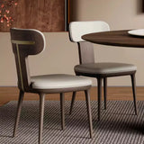 Leather Upholstered Wood Dining Chair with Gold Metal Inlay