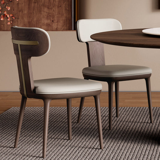 Leather Upholstered Wood Dining Chair with Gold Metal Inlay